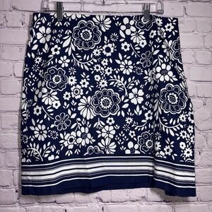 Talbots Floral Print Womens SZ 12P Pencil Skirt Blue White Mid Rise Zip Side